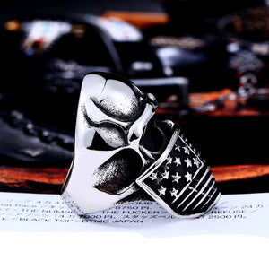 GUNGNEER American Flag Skeleton Skull Ring Stainless Steel Gothic Jewelry Accessories Men Women