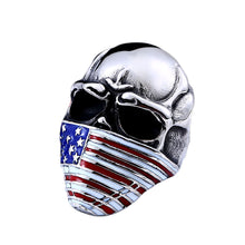 Load image into Gallery viewer, GUNGNEER American Flag Skeleton Skull Ring Stainless Steel Gothic Jewelry Accessories Men Women