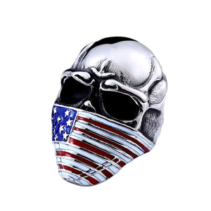 GUNGNEER American Flag Skeleton Skull Ring Stainless Steel Gothic Jewelry Accessories Men Women