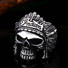 Load image into Gallery viewer, GUNGNEER Indian Tribal Skull Stainless Steel Ring Punk Gothic Biker Halloween Jewelry Men Women