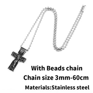 GUNGNEER Stainless Steel Christ Cross Pendant Necklace Jesus Chain Jewelry For Men Women