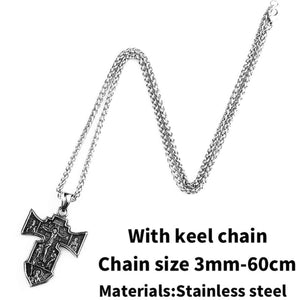 GUNGNEER Stainless Steel Christ Cross Pendant Necklace Men's Jesus Ring Jewelry Set