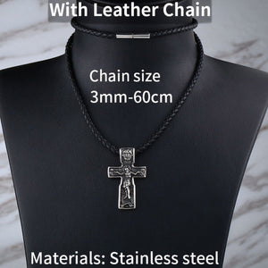 GUNGNEER Stainless Steel Christ Cross Pendant Necklace Jesus Chain Jewelry For Men Women