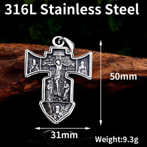 GUNGNEER Stainless Steel Christ Cross Pendant Necklace Jesus Chain Jewelry For Men Women