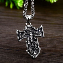 Load image into Gallery viewer, GUNGNEER Stainless Steel Christ Cross Pendant Necklace Men&#39;s Jesus Ring Jewelry Set