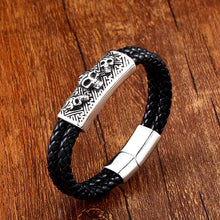 Load image into Gallery viewer, GUNGNEER Skeleton Skull Double Layers Leather Bracelet Bangle Protection Jewelry Men Women