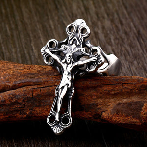 GUNGNEER Christ Ring Stainless Steel Christian Cross Bracelet Jesus Jewelry Set