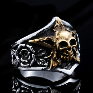 GUNGNEER Pentagram Skull Stainless Steel Ring Leather Bracelet Power Jewelry Set Men Women