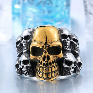 GUNGNEER Stainless Steel Gothic Motorbiker Punk Skull Ring Jewelry Accessories Men Women