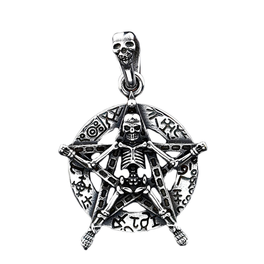 GUNGNEER Wicca Pentagram Five Point Star Skull Gothic Pendant Necklace Stainless Steel Jewelry