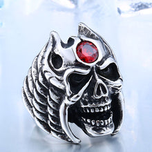 Load image into Gallery viewer, GUNGNEER Stainless Steel Winged Skull Red Stone Cool Punk Necklace Ring Jewelry Set Men Women