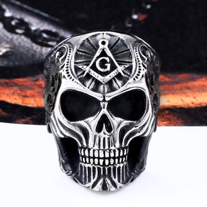 GUNGNEER Freemason Masonic Ring For Men Stainless Steel Skull Necklace Jewelry Set
