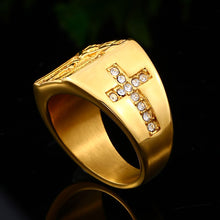 Load image into Gallery viewer, GUNGNEER Stainless Steel Christ Cross Necklace Jesus Ring For Men Accessories Jewelry Set