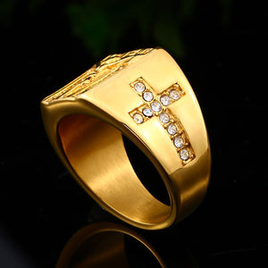 GUNGNEER Stainless Steel Christ Cross Necklace Jesus Ring For Men Accessories Jewelry Set