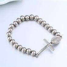 Load image into Gallery viewer, GUNGNEER Leather Stainless Steel Jesus Cross Necklace Charm Beads Bracelet Christ Jewelry Set
