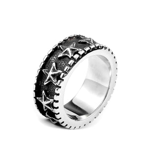 GUNGNEER Wicca Pagan Pentagram Pentacle Stainless Steel Ring Bike Chain Bracelet Jewelry Set