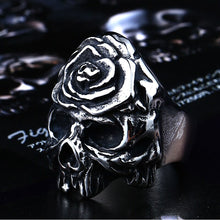 Load image into Gallery viewer, GUNGNEER Stainless Steel Winged Flower Sugar Biker Ring Gothic Halloween Jewelry Accessories