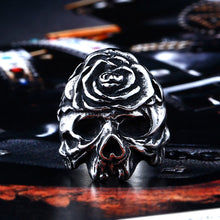 Load image into Gallery viewer, GUNGNEER Stainless Steel Winged Flower Sugar Biker Ring Gothic Halloween Jewelry Accessories