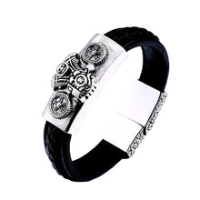 Load image into Gallery viewer, GUNGNEER Stainless Steel Skull Bracelet Bangle Gothic Skeleton Leather Chain Jewelry Accessory