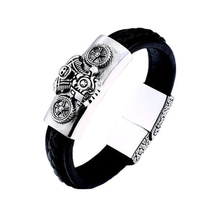 GUNGNEER Stainless Steel Skull Bracelet Bangle Gothic Skeleton Leather Chain Jewelry Accessory
