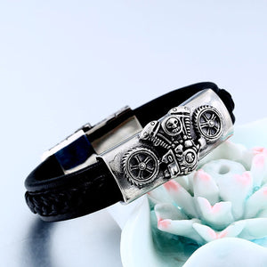 GUNGNEER Stainless Steel Skull Bracelet Bangle Gothic Skeleton Leather Chain Jewelry Accessory