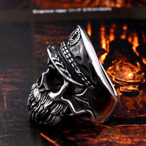 GUNGNEER Skeleton Military Army Officer Captain Skull Ring Stainless Steel Gothic Punk Jewelry