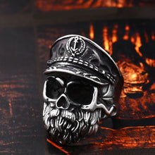 Load image into Gallery viewer, GUNGNEER Skeleton Army Pirate Captain Skull Necklace Ring Stainless Steel Punk Jewelry Set