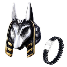 Load image into Gallery viewer, GUNGNEER Egypt God Anubis Ring Leather Bracelet Stainless Steel Egyptian Pyramid Jewelry Set