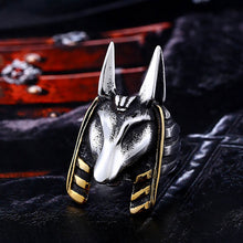 Load image into Gallery viewer, GUNGNEER Egypt God Anubis Ring Leather Bracelet Stainless Steel Egyptian Pyramid Jewelry Set