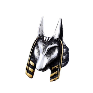 GUNGNEER Egypt God Anubis Ring Leather Bracelet Stainless Steel Egyptian Pyramid Jewelry Set