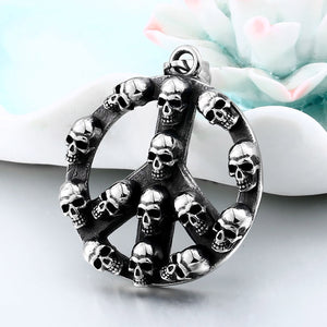 GUNGNEER Punk Rock Skull Skeleton Pendant Necklace Ring Stainless Steel Halloween Jewelry Set