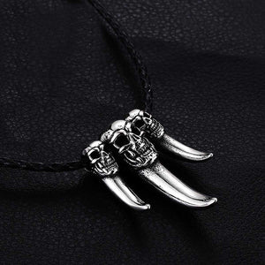 GUNGNEER Stainless Steel Skull Claw Necklace Ring Gothic Halloween Jewlery Set Men Women