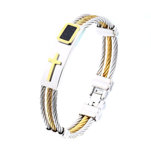 GUNGNEER Stainless Steel Cross Bracelet Jesus Christ Jewelry Accessory For Men Women