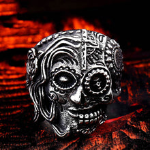 Load image into Gallery viewer, GUNGNEER Stainless Steel Flower Skull Cross Ring Leather Bracelet Punk Jewelry Set Men Women