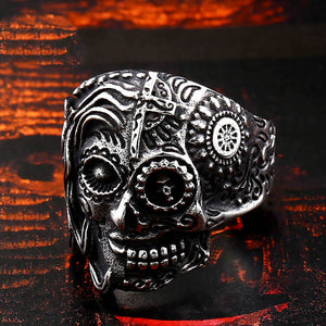 GUNGNEER Stainless Steel Flower Skull Cross Ring Gothic Punk Jewelry Accessories Men Women