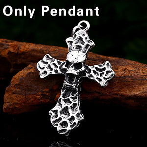 GUNGNEER Men's Vintage Cross Skull Ring Necklace Stainless Steel Christ Biker Punk Jewelry Set