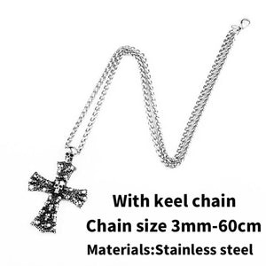 GUNGNEER Men's Stainless Steel Christ Cross Skull Ring Pendant Necklace Jewelry Accessory Set