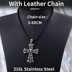 GUNGNEER Men's Stainless Steel Christ Cross Skull Pendant Necklace Jewelry Accessory
