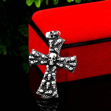 Load image into Gallery viewer, GUNGNEER Men&#39;s Stainless Steel Christ Cross Skull Ring Pendant Necklace Jewelry Accessory Set