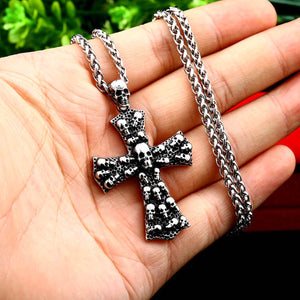 GUNGNEER Men's Stainless Steel Christ Cross Skull Pendant Necklace Jewelry Accessory