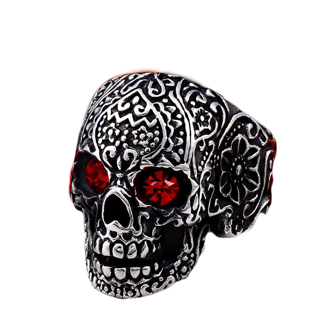 GUNGNEER Classic Garden Flower Skull Ring Biker Punk Halloween Jewelry Accessories Men Women