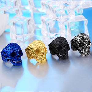 GUNGNEER Classic Garden Flower Skull Ring Biker Punk Halloween Jewelry Accessories Men Women