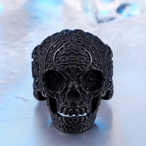 GUNGNEER Classic Garden Flower Skull Ring Biker Punk Halloween Jewelry Accessories Men Women