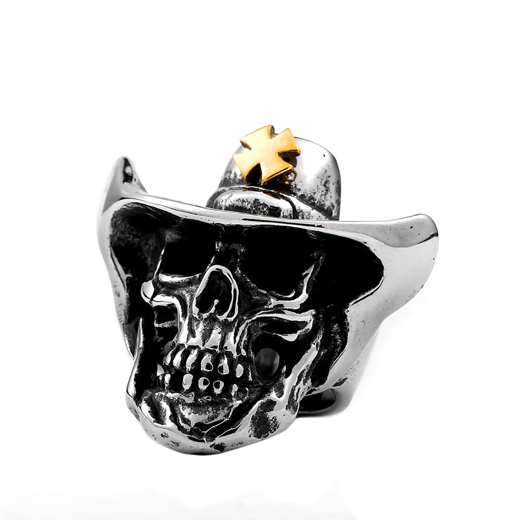 GUNGNEER Cowboy Skull Stainless Steel Ring Punk Gothic Biker Jewelry Accessories Men Women