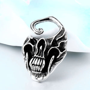 GUNGNEER Stainless Steel Winged Skull Red Stone Cool Punk Necklace Ring Jewelry Set Men Women
