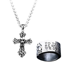 Load image into Gallery viewer, GUNGNEER Wolfman Skull Ring Cross Necklace Stainless Steel Gothic Punk Jewelry Set Men Women