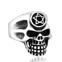 Load image into Gallery viewer, GUNGNEER Wicca Pentagram Pentacle Skull Ring Gothic Punk Jewelry Accessories for Men Women