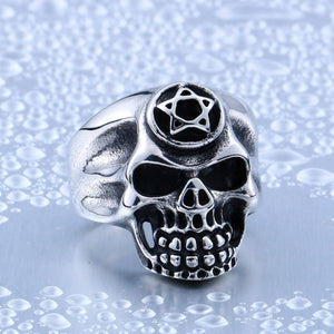 GUNGNEER Wicca Pentagram Pentacle Skull Ring Gothic Punk Jewelry Accessories for Men Women