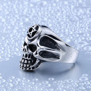 GUNGNEER Wicca Pentagram Pentacle Skull Ring Gothic Punk Jewelry Accessories for Men Women