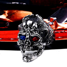 Load image into Gallery viewer, GUNGNEER Gothic Punk Crystal Skull Finger Ring Stainless Steel Jewelry Accessories Men Women